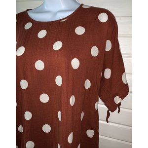 RETHM Sz SMALL Tie Sleeve Top Polka Dot Rusty Red Short Sleeve Cotton EUC